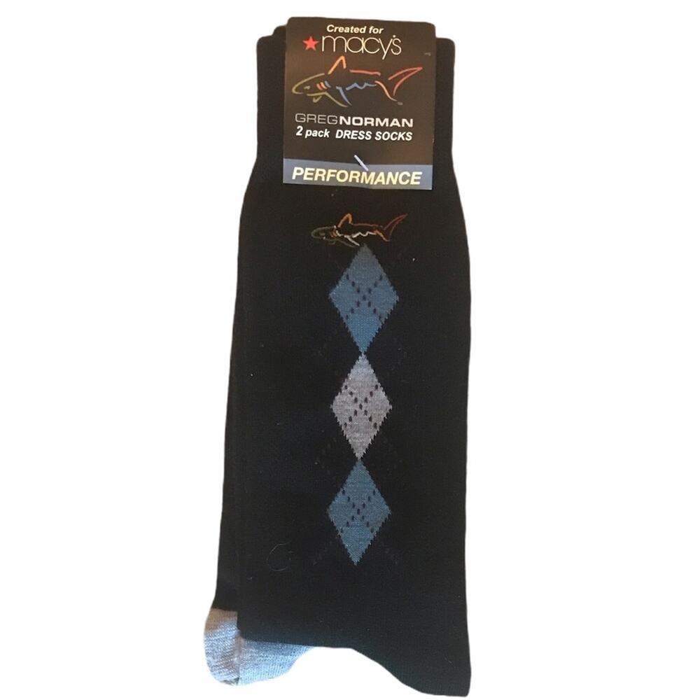 Greg Norman Dress Socks 2-Pk Black Argyle & Solid